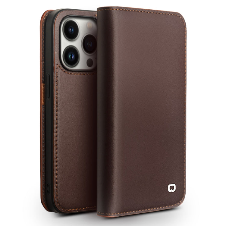 For iPhone 14 Pro Max QIALINO Business Horizontal Flip PU Phone Case (Brown) by QIALINO