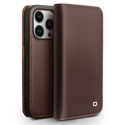 For iPhone 14 Pro Max QIALINO Business Horizontal Flip PU Phone Case (Brown) by QIALINO