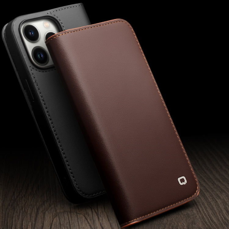 For iPhone 14 Pro Max QIALINO Business Horizontal Flip PU Phone Case (Brown) by QIALINO