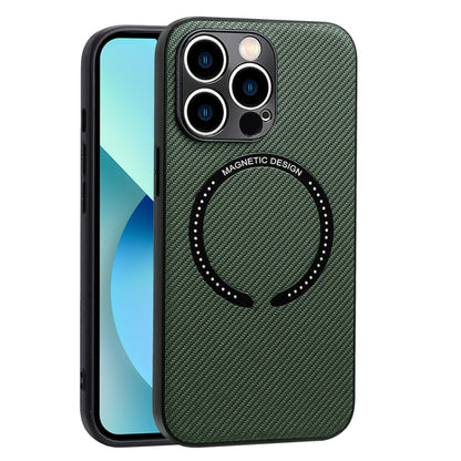 For iPhone 14 Plus Carbon Fiber Texture MagSafe Magnetic Phone Case (Dark Green) by buy2fix