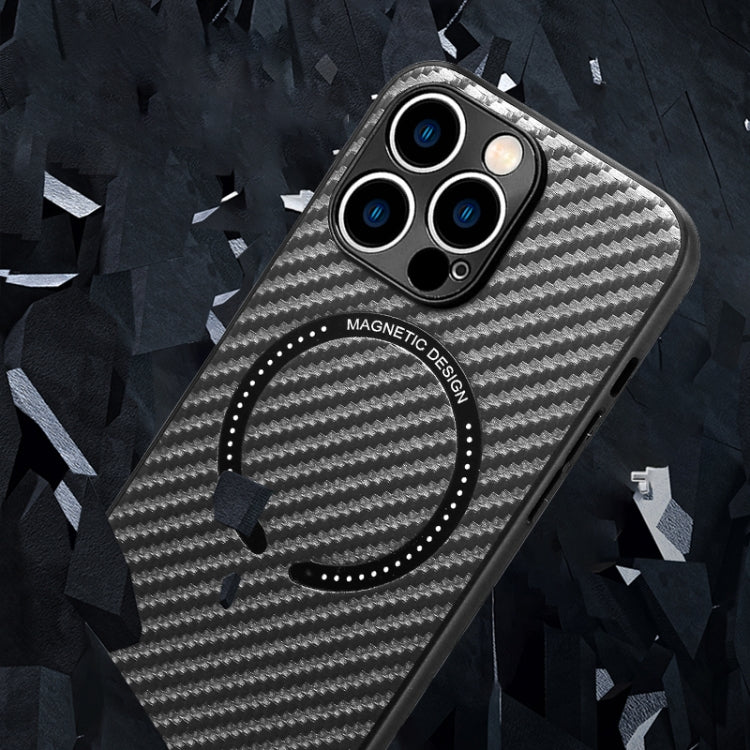 For iPhone 14 Plus Carbon Fiber Texture MagSafe Magnetic Phone Case (Dark Green) by buy2fix