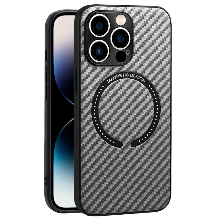 For iPhone 14 Pro Carbon Fiber Texture MagSafe Magnetic Phone Case(Silver Grey) - iPhone 14 Pro Cases by buy2fix | Online Shopping UK | buy2fix