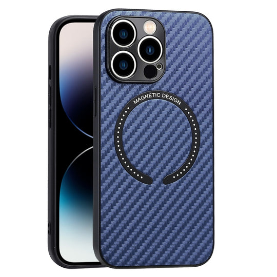 For iPhone 14 Pro Max Carbon Fiber Texture MagSafe Magnetic Phone Case(Blue)
