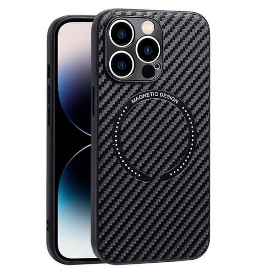 For iPhone 14 Pro Max Carbon Fiber Texture MagSafe Magnetic Phone Case(Black)