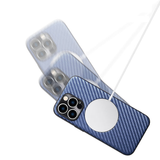 For iPhone 12 Carbon Fiber Texture MagSafe Magnetic Phone Case(Silver Grey) by buy2fix