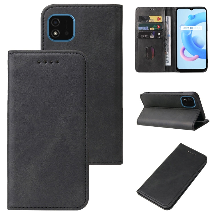 For Realme C11 2021 Magnetic Closure Leather Phone Case(Black) - Realme Cases by buy2fix | Online Shopping UK | buy2fix