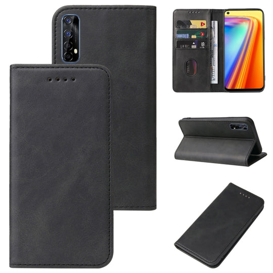 For Realme 7 4G / RMX2155 Magnetic Closure Leather Phone Case(Black)