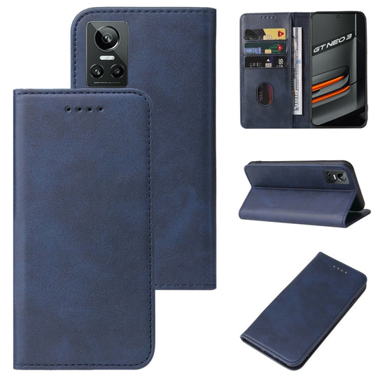 For Realme GT Neo3 Magnetic Closure Leather Phone Case(Blue)