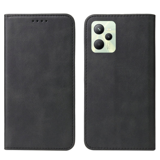 For Realme C35 Magnetic Closure Leather Phone Case(Black) by buy2fix
