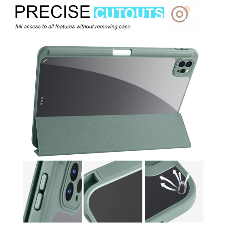 For iPad Air 13 2024 / Pro 12.9 2022 / 2021 / 2020 / 2018 Acrylic 3-folding Smart Leather Tablet Case(Dark Green) - iPad Pro 12.9 (2022/2021) Cases by buy2fix | Online Shopping UK | buy2fix