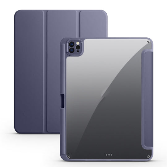 For iPad Air 13 2024 / Pro 12.9 2022 / 2021 / 2020 / 2018 Acrylic 3-folding Smart Leather Tablet Case(Purple)