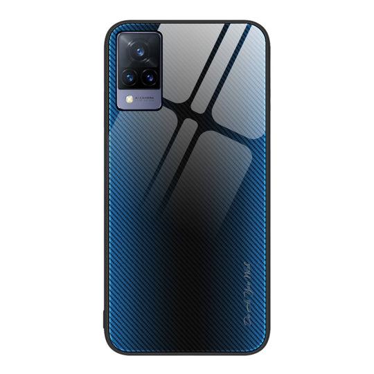 For vivo V21 Texture Gradient Glass TPU Phone Case(Blue)