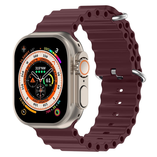 Ocean Silicone Watch Band For Apple Watch Ultra & Watch Ultra 2 49mm / Series 9&8&7 45mm / SE 3&SE 2&6&SE&5&4 44mm (Wine Red)