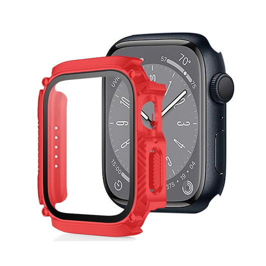 Screen Tempered Glass Film Armor Waterproof Watch Case For Apple Watch Series 8&7 45mm(Red) - Watch Cases by buy2fix | Online Shopping UK | buy2fix