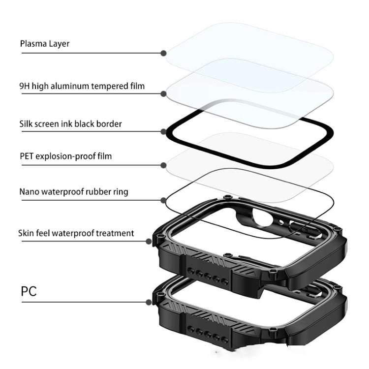 Screen Tempered Glass Film Armor Waterproof Watch Case For Apple Watch Series 8&7 45mm(Army Green) - Watch Cases by buy2fix | Online Shopping UK | buy2fix