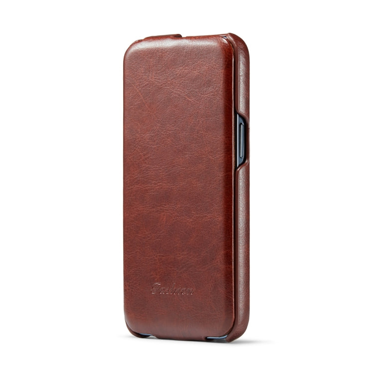 For iPhone 14 Pro Fierre Shann Oil Wax Texture Vertical Flip PU Phone Case(Brown) - iPhone 14 Pro Cases by FIERRE SHANN | Online Shopping UK | buy2fix