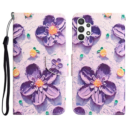For Samsung Galaxy A13 4G Colored Drawing Leather Phone Case(Purple Flower)