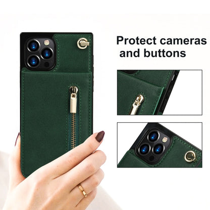 For iPhone 14 Cross-body Zipper Square Phone Case with Holder (Green) - iPhone 14 Cases by buy2fix | Online Shopping UK | buy2fix