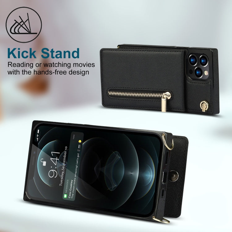 For iPhone 14 Plus Cross-body Zipper Square Phone Case with Holder (Black) - iPhone 14 Plus Cases by buy2fix | Online Shopping UK | buy2fix