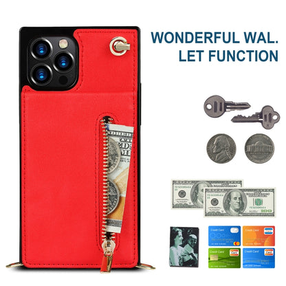 For iPhone 14 Plus Cross-body Zipper Square Phone Case with Holder (Red) - iPhone 14 Plus Cases by buy2fix | Online Shopping UK | buy2fix