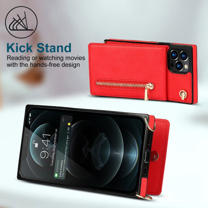For iPhone 14 Plus Cross-body Zipper Square Phone Case with Holder (Red) - iPhone 14 Plus Cases by buy2fix | Online Shopping UK | buy2fix
