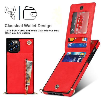 For iPhone 14 Plus Cross-body Zipper Square Phone Case with Holder (Red) - iPhone 14 Plus Cases by buy2fix | Online Shopping UK | buy2fix