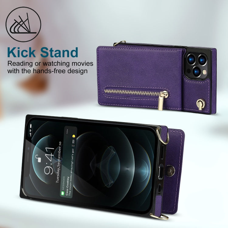 For iPhone 14 Plus Cross-body Zipper Square Phone Case with Holder (Purple) - iPhone 14 Plus Cases by buy2fix | Online Shopping UK | buy2fix