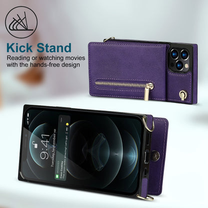 For iPhone 14 Plus Cross-body Zipper Square Phone Case with Holder (Purple) - iPhone 14 Plus Cases by buy2fix | Online Shopping UK | buy2fix