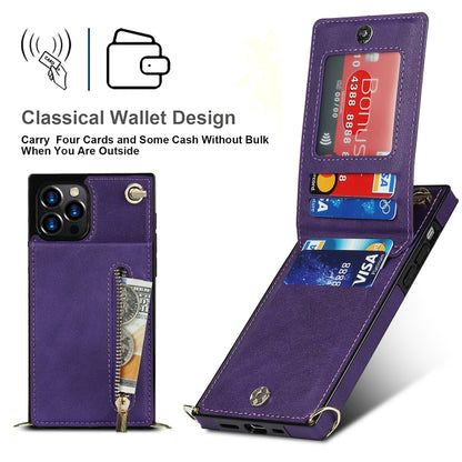 For iPhone 14 Plus Cross-body Zipper Square Phone Case with Holder (Purple) - iPhone 14 Plus Cases by buy2fix | Online Shopping UK | buy2fix
