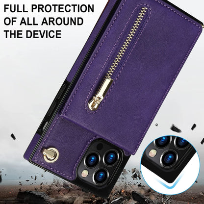 For iPhone 14 Plus Cross-body Zipper Square Phone Case with Holder (Purple) - iPhone 14 Plus Cases by buy2fix | Online Shopping UK | buy2fix