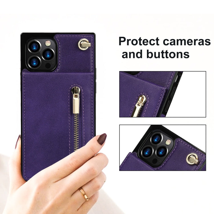 For iPhone 14 Plus Cross-body Zipper Square Phone Case with Holder (Purple) - iPhone 14 Plus Cases by buy2fix | Online Shopping UK | buy2fix