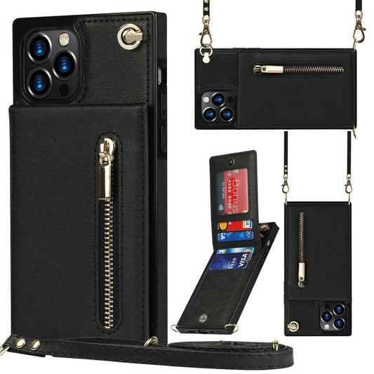 For iPhone 14 Pro Cross-body Zipper Square Phone Case with Holder(Black) - iPhone 14 Pro Cases by buy2fix | Online Shopping UK | buy2fix