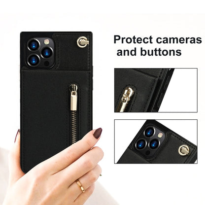 For iPhone 14 Pro Cross-body Zipper Square Phone Case with Holder(Black) - iPhone 14 Pro Cases by buy2fix | Online Shopping UK | buy2fix