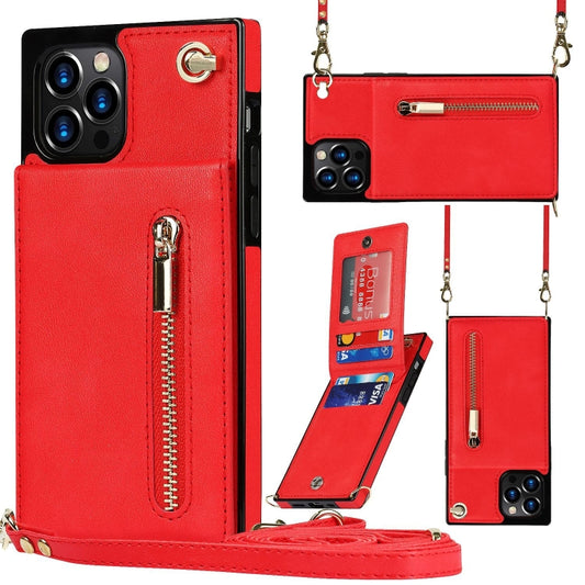 For iPhone 14 Pro Cross-body Zipper Square Phone Case with Holder(Red) - iPhone 14 Pro Cases by buy2fix | Online Shopping UK | buy2fix