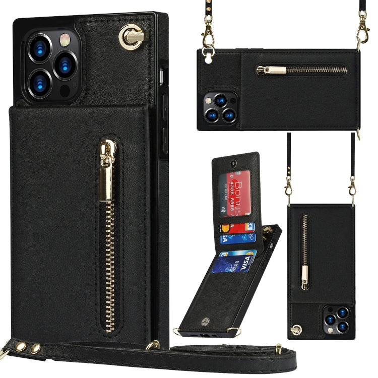 For iPhone 14 Pro Max Cross-body Zipper Square Phone Case with Holder (Black) - iPhone 14 Pro Max Cases by buy2fix | Online Shopping UK | buy2fix