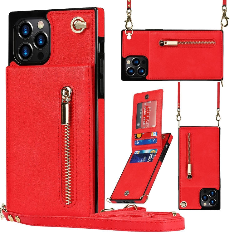 For iPhone 14 Pro Max Cross-body Zipper Square Phone Case with Holder (Red) - iPhone 14 Pro Max Cases by buy2fix | Online Shopping UK | buy2fix