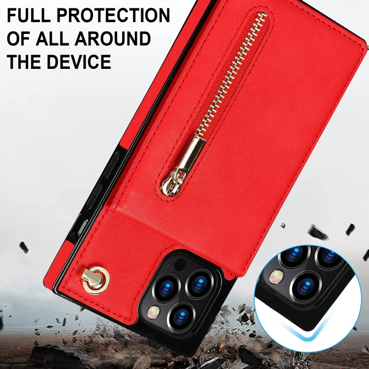 For iPhone 14 Pro Max Cross-body Zipper Square Phone Case with Holder (Red) - iPhone 14 Pro Max Cases by buy2fix | Online Shopping UK | buy2fix