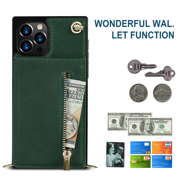 For iPhone 14 Pro Max Cross-body Zipper Square Phone Case with Holder (Green) - iPhone 14 Pro Max Cases by buy2fix | Online Shopping UK | buy2fix