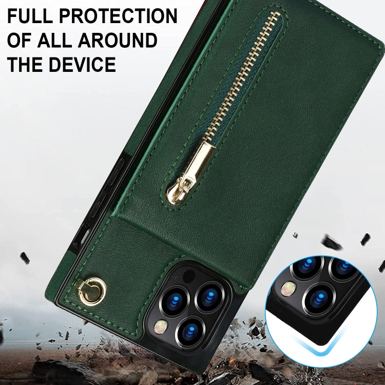 For iPhone 14 Pro Max Cross-body Zipper Square Phone Case with Holder (Green) - iPhone 14 Pro Max Cases by buy2fix | Online Shopping UK | buy2fix