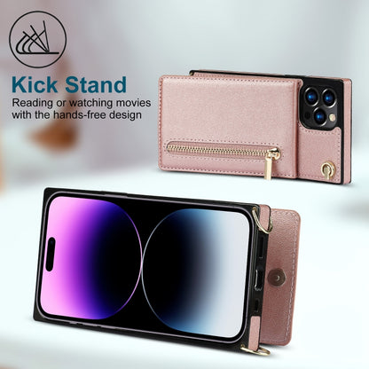 For iPhone 14 Pro Max Cross-body Zipper Square Phone Case with Holder (Rose Gold) - iPhone 14 Pro Max Cases by buy2fix | Online Shopping UK | buy2fix