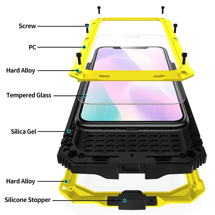 For iPhone 11 Shockproof Waterproof Dust-proof Metal + Silicone Protective Case with Holder(Yellow) - iPhone 11 Cases by buy2fix | Online Shopping UK | buy2fix