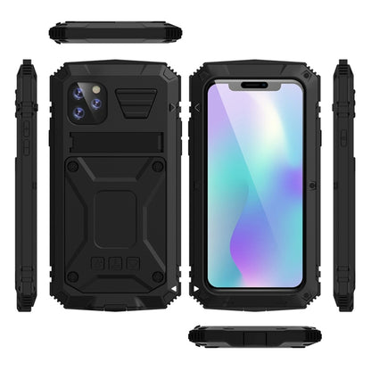 For iPhone 11 Pro Shockproof Waterproof Dust-proof Metal + Silicone Protective Case with Holder(Black) - iPhone 11 Pro Cases by buy2fix | Online Shopping UK | buy2fix