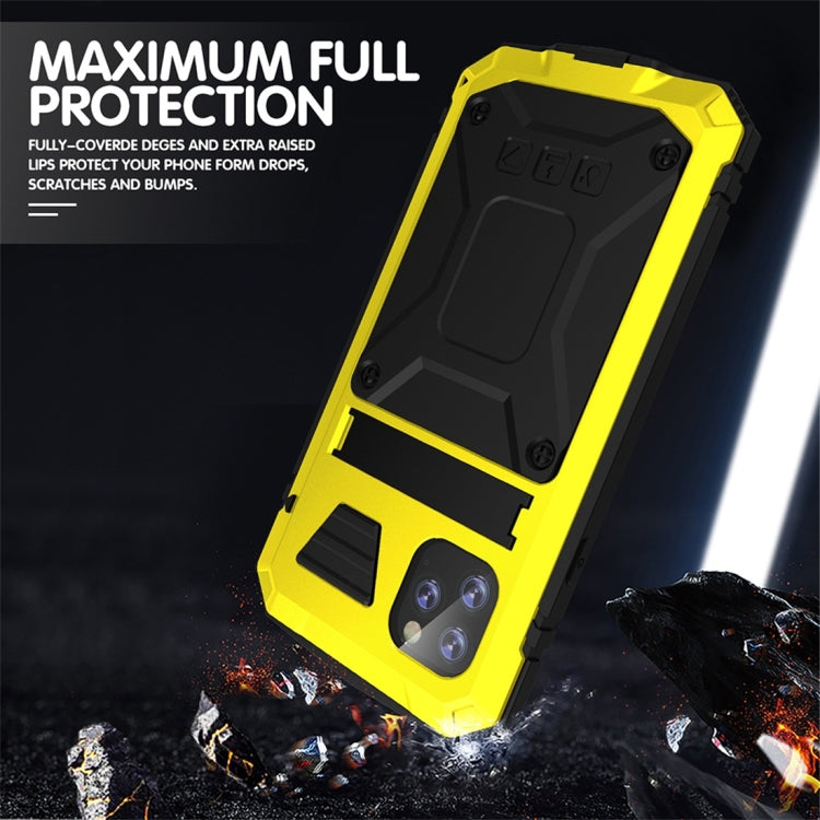 For iPhone 11 Pro Shockproof Waterproof Dust-proof Metal + Silicone Protective Case with Holder(Yellow) - iPhone 11 Pro Cases by buy2fix | Online Shopping UK | buy2fix