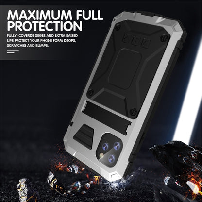 For iPhone 11 Pro Shockproof Waterproof Dust-proof Metal + Silicone Protective Case with Holder(Silver) - iPhone 11 Pro Cases by buy2fix | Online Shopping UK | buy2fix