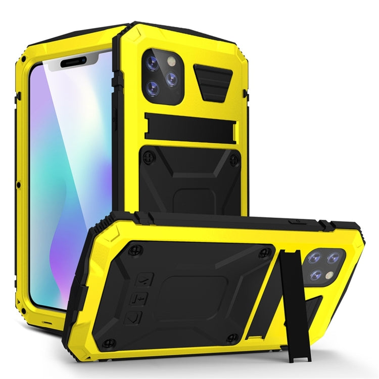 For iPhone 11 Pro Max Shockproof Waterproof Dust-proof Metal + Silicone Protective Case with Holder(Yellow) - iPhone 11 Pro Max Cases by buy2fix | Online Shopping UK | buy2fix