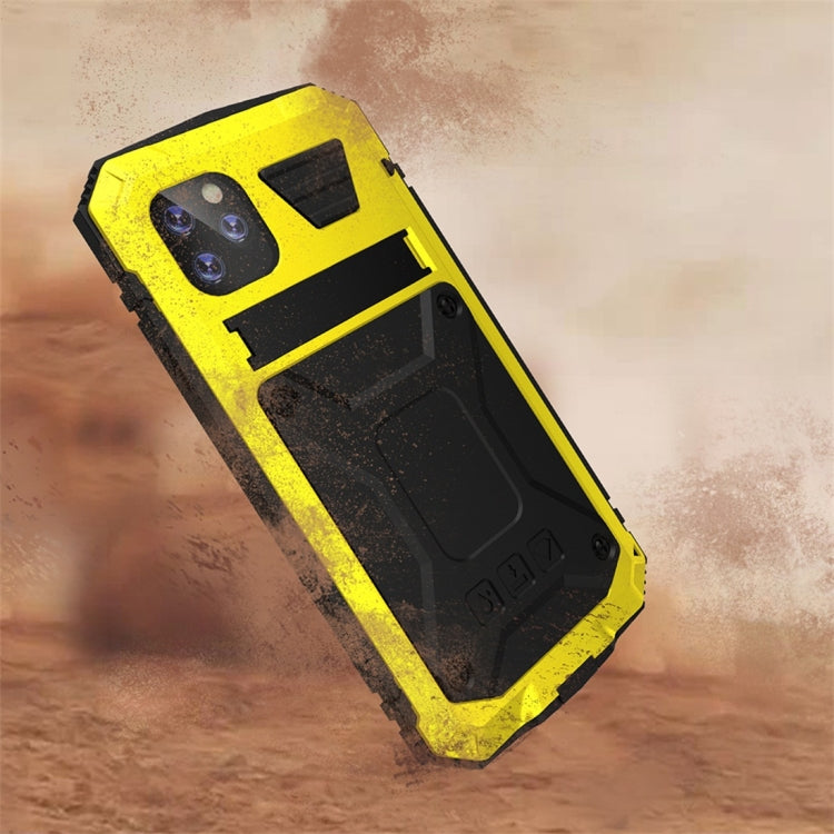 For iPhone 11 Pro Max Shockproof Waterproof Dust-proof Metal + Silicone Protective Case with Holder(Yellow) - iPhone 11 Pro Max Cases by buy2fix | Online Shopping UK | buy2fix