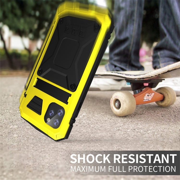 For iPhone 11 Pro Max Shockproof Waterproof Dust-proof Metal + Silicone Protective Case with Holder(Yellow) - iPhone 11 Pro Max Cases by buy2fix | Online Shopping UK | buy2fix