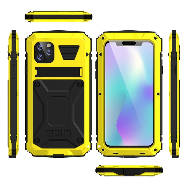For iPhone 11 Pro Max Shockproof Waterproof Dust-proof Metal + Silicone Protective Case with Holder(Yellow) - iPhone 11 Pro Max Cases by buy2fix | Online Shopping UK | buy2fix