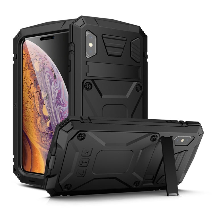 For iPhone XS Max Shockproof Waterproof Dust-proof Metal + Silicone Protective Case with Holder(Black) - More iPhone Cases by buy2fix | Online Shopping UK | buy2fix