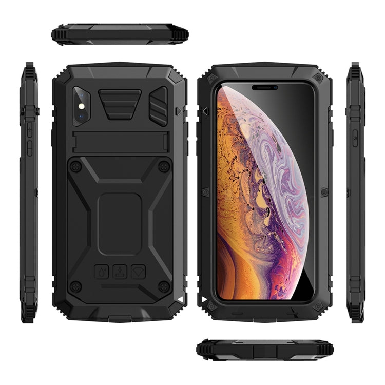 For iPhone XS Max Shockproof Waterproof Dust-proof Metal + Silicone Protective Case with Holder(Black) - More iPhone Cases by buy2fix | Online Shopping UK | buy2fix
